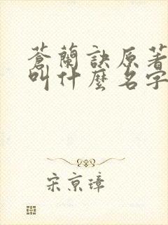 苍兰诀原著小说叫什么名字