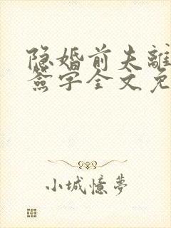 隐婚前夫离婚请签字全文免费阅读