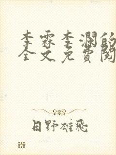 李霖李澜的小说全文免费阅读封面