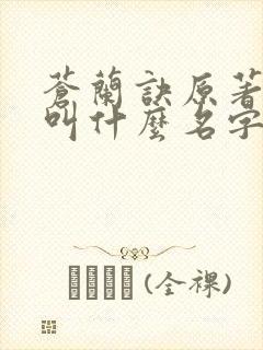 苍兰诀原著小说叫什么名字