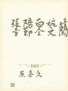 张阳白婉晴小说章节全文阅读