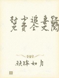 封少追妻路太难免费全文阅读封面