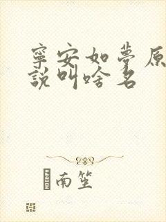 宁安如梦原著小说叫啥名