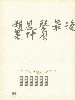 赵凤声最后结局是什么
