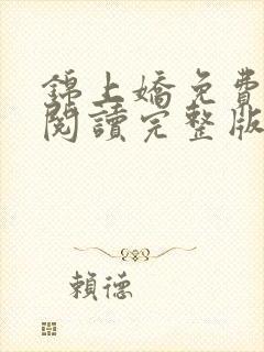 锦上娇免费全文阅读完整版封面